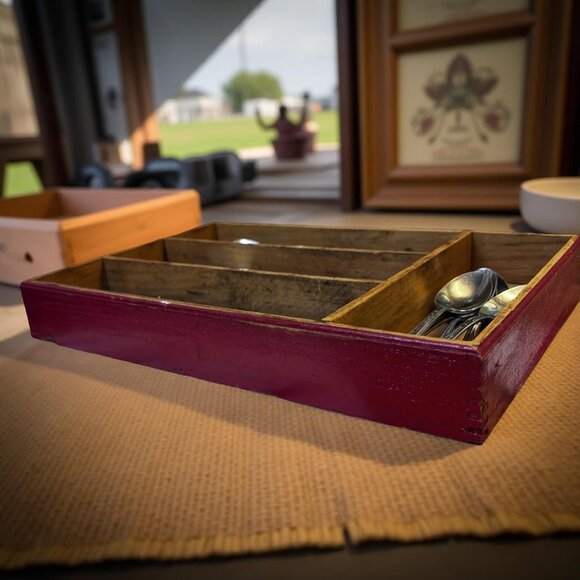 Rustic Flatware Tray, Old Wood Drawer Insert 13.5 in – Primitive Kitchen Organiz - Picture 10 of 10